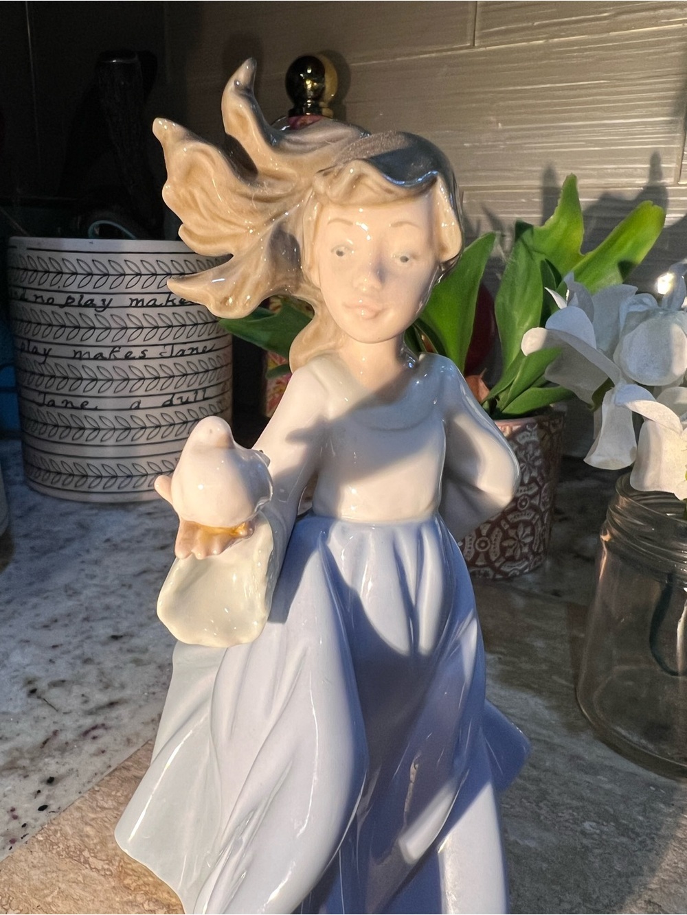 Porcelain Girl Figurine in Light Blue and White - Decorative Home Art by Nao